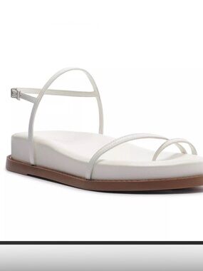SCHUTZ White Thin-Strap Flat Sandals with Brown Sole